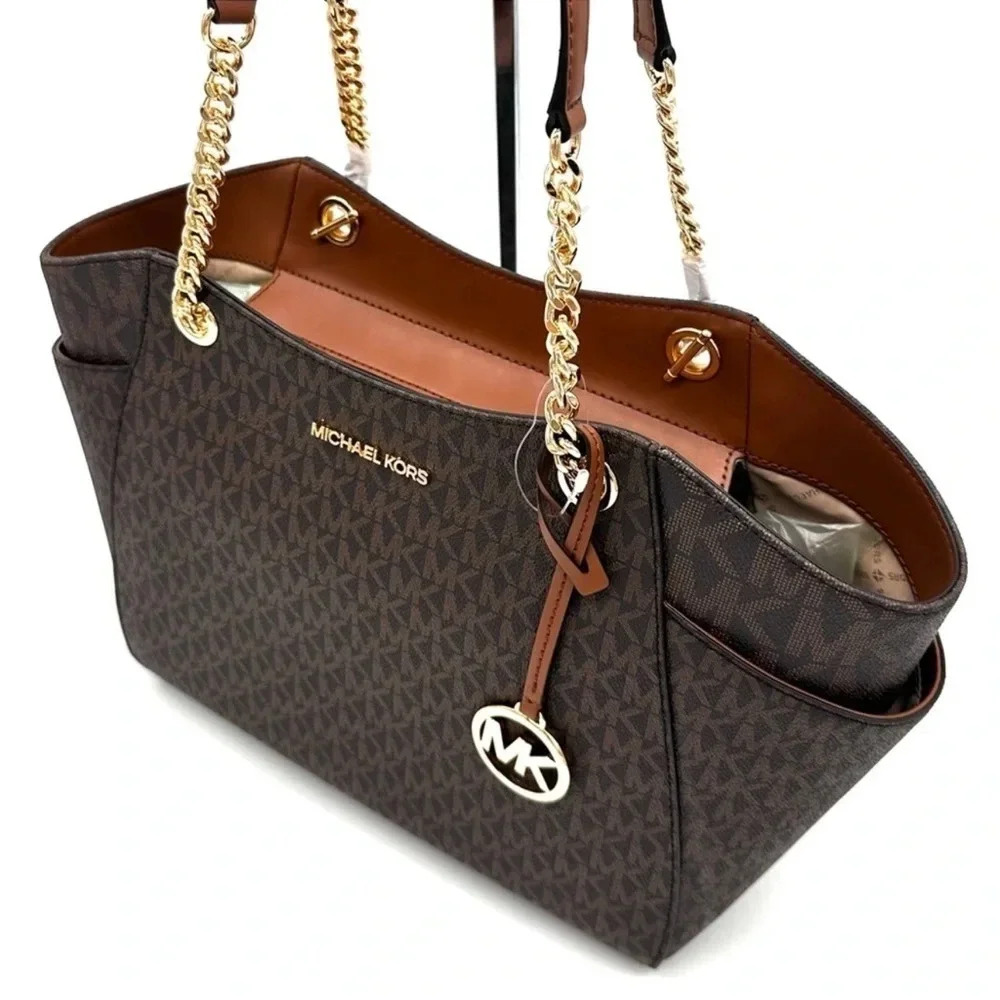 Michael Kors Large Jet Set Travel Chain Shoulder Bag & Double Zip Wallet Brown - Picture 6 of 15